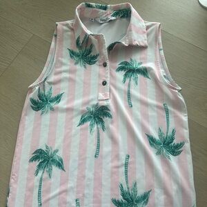 Kenny Flowers Pink & Green Palm-Print Sleeveless Polo